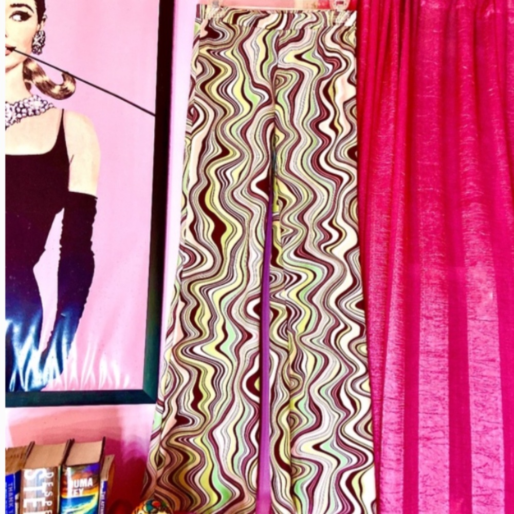 Shein Abstract Swirl Pattern Retro Flare Maximalism Pants Women’s Size Small